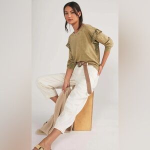 Anthropologie Pilcro Ruffle Long Sleeve Moss Green Cotton Top - Size M